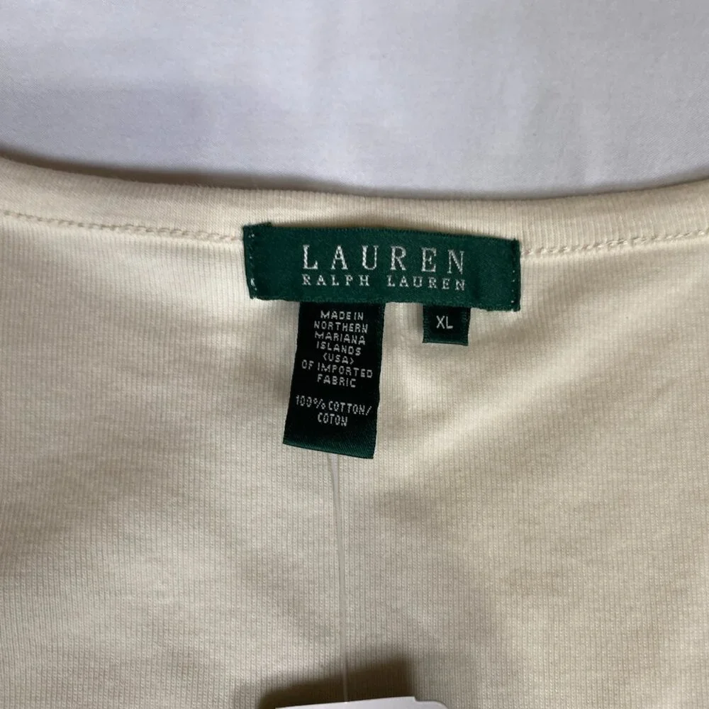 NWT Lauren Ralph Lauren Bead Embellished Tank XL Cotton Cream - Picture 3 of 5